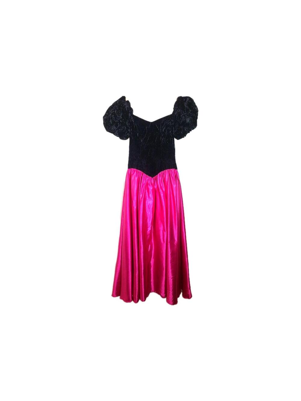 NOS Vtg 90s Prom Formal Dress Velvet Magenta Pink Satin 5/6 Giant Bow Jordan USA